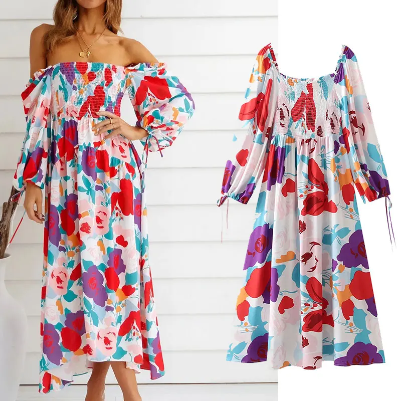 

Платье Nlzgmsj Za 2021 летнее женское винтажное Повседневное платье до колен с воротником-лодочкой и длинным рукавом элегантное шикарное женское ...