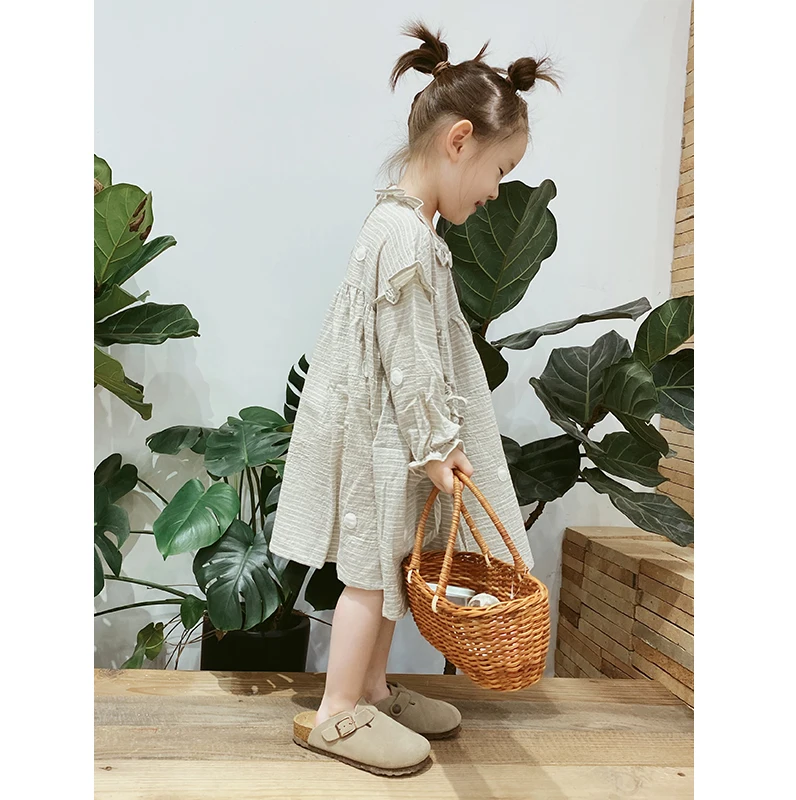

imakokoni original design Japanese gray striped dress wild clothes girls spring and autumn skirts 20320