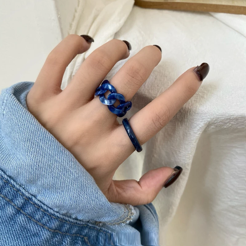 

kshmir Ring restoring ancient ways two - piece female chain design ring trendy female index finger ring acetic acid resin 2020
