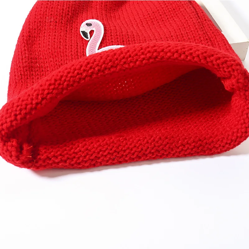 Детские трикотажные лыжные шапочки с рисунком Фламинго 2019 г. осенне зимние