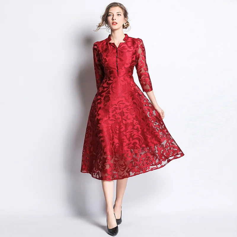 Новое Элегантное Ретро Кружевное платье vestidos mujer Verano 2020 весеннее женское миди для