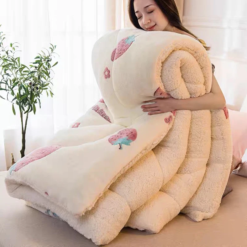 

Winter super warm blanket thickened quilt warm coral fleece comforter autumn spring single dormitory bed office nap quilt