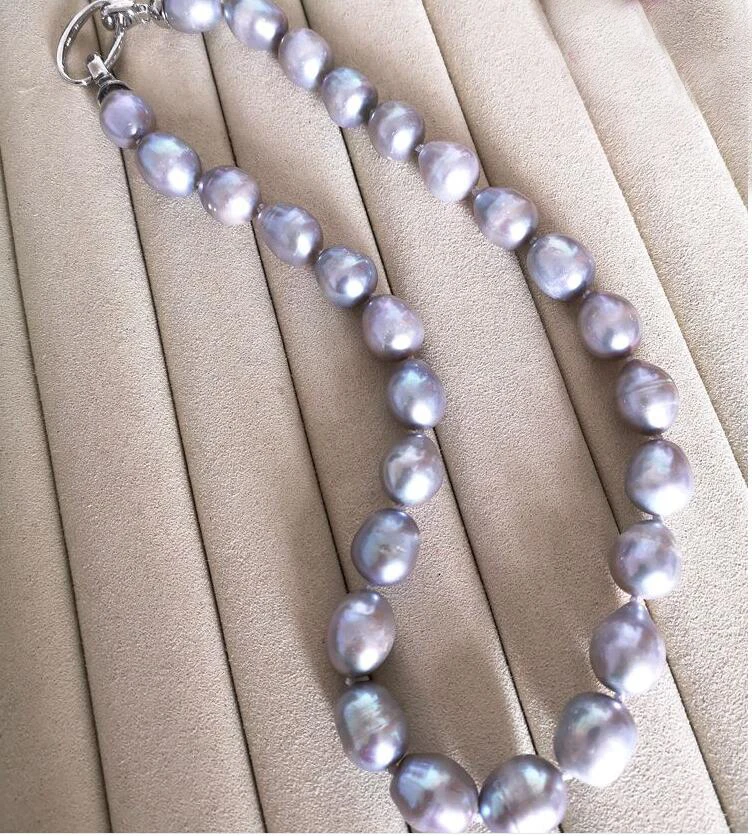 

7-8mm 8-9mm 9-10mm 10-12mm gray natural pearl choker necklace oval rice freshwater pearl Woman Jewelry 43cm 17'' 35cm