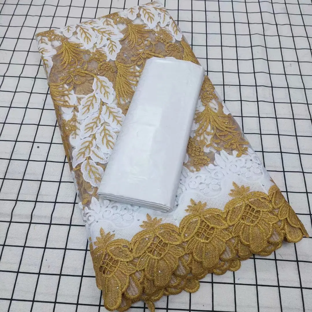 

TNB08 (чистая кружевной 2,5 ярдов + Базен 2,5 ярдов) Хит продаж вышитые молочный шелк Африканский чистая кружевной ткани для праздничное платье!