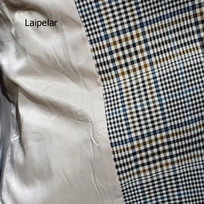 

2021 Spring New Asymmetric Stitching Denim Loose Suit Jacket Elegant Plaid Blazer Notched Collar Blazers for Women