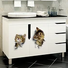 Настенная Наклейка кошки 3D яркая ванная комната туалет художественная наклейка плакат украшения наклейки в виде инструментов наклейки отверстие кошка для животных виниловые наклейки