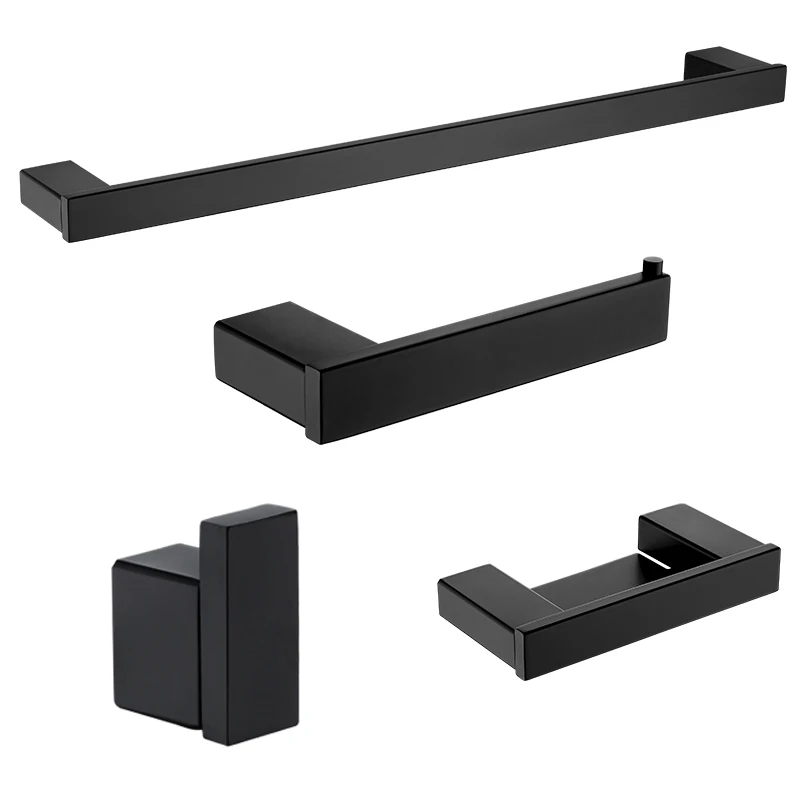 Матовые черные стальные настенные аксессуары для ванной комнаты включая
