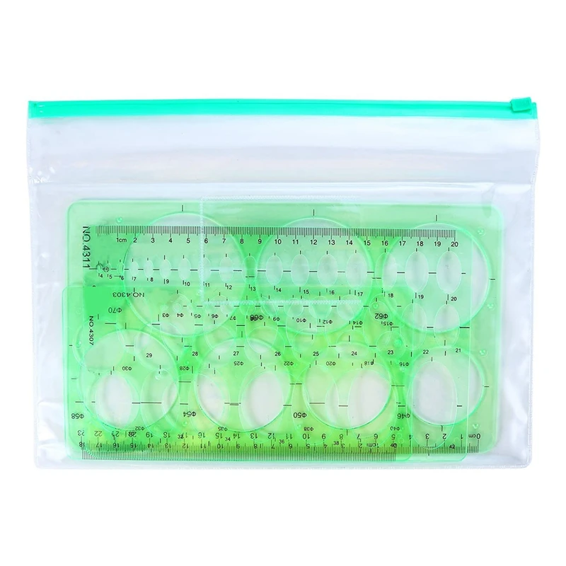 

4 Pieces Template Plastic Rulers Circle Oval Circle Radius Drawing Templates for Office and School Supplies Clean Green