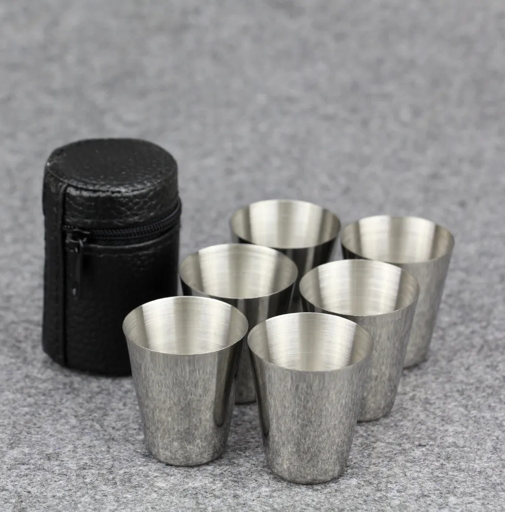 

6Pcs/4pcs Set 30ml Outdoor Practical Stainless Steel Cups Shots Set Mini Glasses For Whisky Wine Portable Drinkware Set Gifts