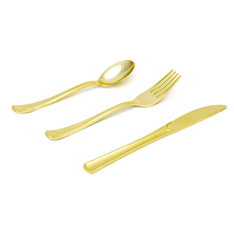 75 шт. одноразовые столовые приборы Золотой Пластик посуда 25 вилка ножи ложки на
