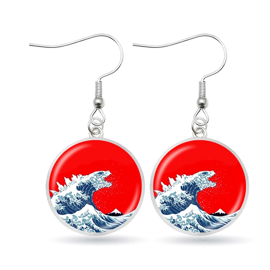 Классические канагава картина серфинг серьги японские Ukiyo e Art Blue Sea Wave висячие 3D