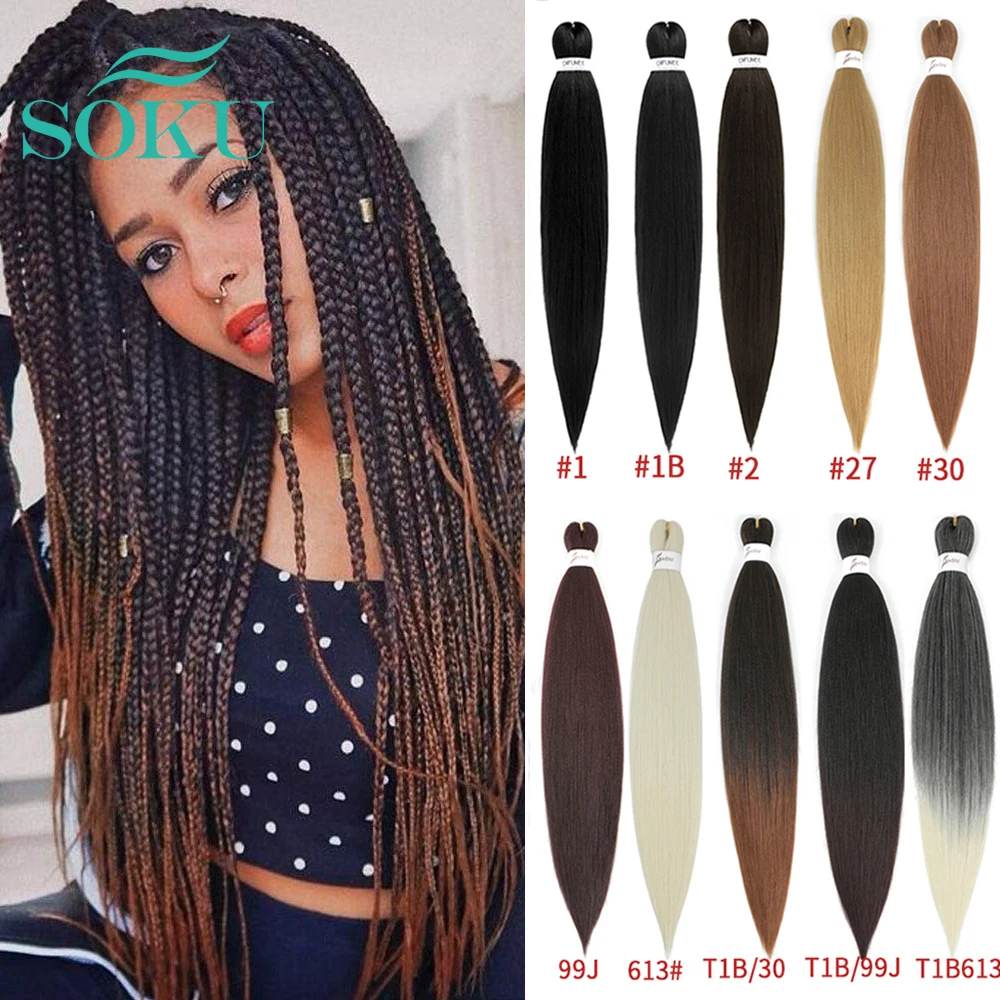 

SOKU Synthetic Braiding Hair Extensions Yaki Straight DIY Senegal Box Crochet Braids Ombre Spetra Pre Stretched Braid Hair