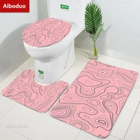 aiboduo 3pcsset cute home decoration contour texture map pink nonslip toilet lid cover set bat mat bathroom rug bathroom carpet