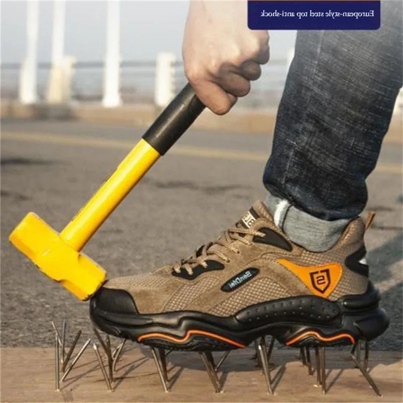 

Men Safety Shoes With Steel Toe Cap Lightweight Breathable Working Boots Anti-Smashing Anti-puncture Autumn Industrial Sneakers