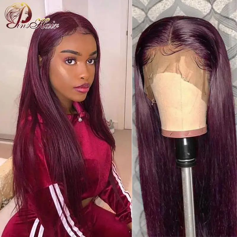 

13*1 Burgundy Lace Front Human Hair Wig 99J Colored Lace Part Wig Straight Hair 180 Pinshair Pre Plucked Brazilian Remy Hair Wig