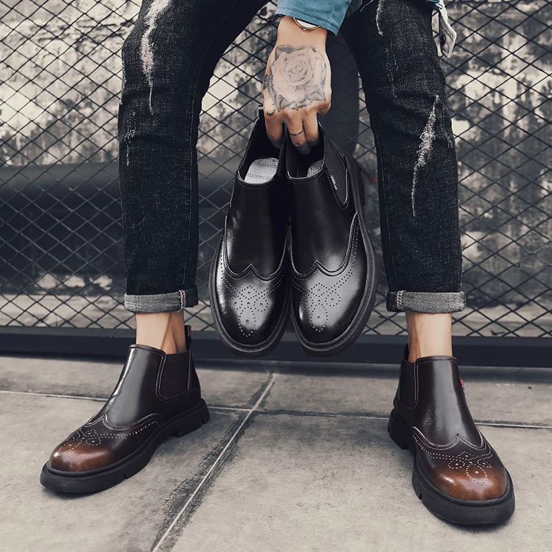 OSCO Men Boots Autumn Winter Ankle Fashion Footwear Lace Up Shoes Business Casual High Top | Обувь