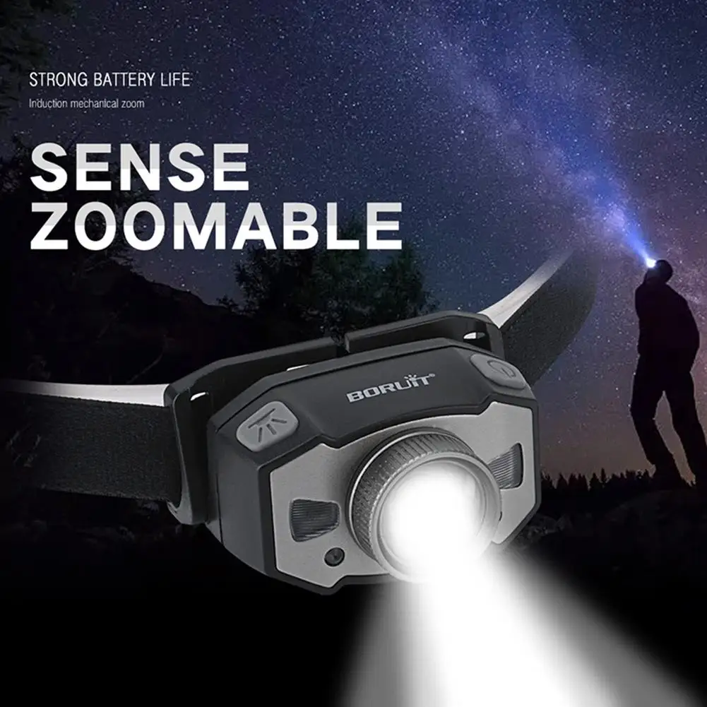 

BORUiT LED Headlight XPG2 3030 210LM Zoomable Wave Sensor Headlamp Light Waterproof Headlight Camping Hunting Head Torch