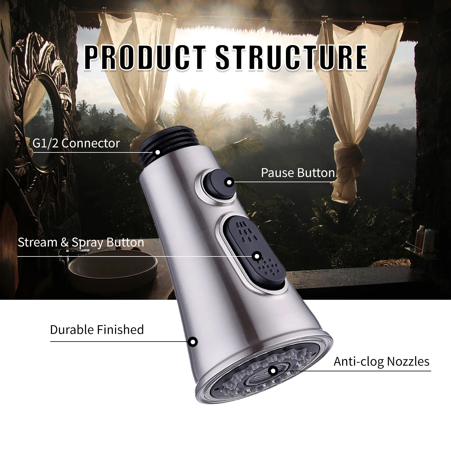 Сменная головка для кухонного смесителя 3 функции G1/2|Аксессуары кухонных кранов|