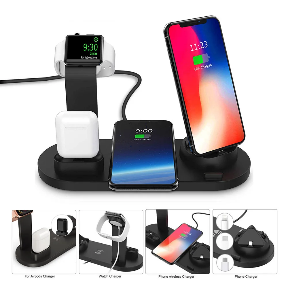 Black 3 in 1 Charging Dock Station Adaptor For Apple Watch Airpods Stand Wireless Charger iphone X XS MAX XR 8 Plus | Мобильные