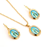 virgin mary jesus earrings necklace women gold jewelry gold color jewelry sets for women birthday gifts