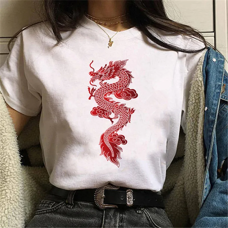 

Streetwear Tops Chinese Dragon Print T-shirt Women Ulzzang Harajuku Kawaii Summer Tops Female Maycaur Hip Hop Women T-shirt