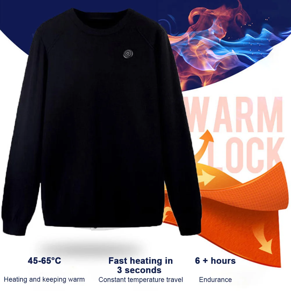 

Women Men Heated Shirt Crew Neck Safe Electric Skiing USB Powered Long Sleeve Thermal Outdoor Hiking Cycling For Winter Warm