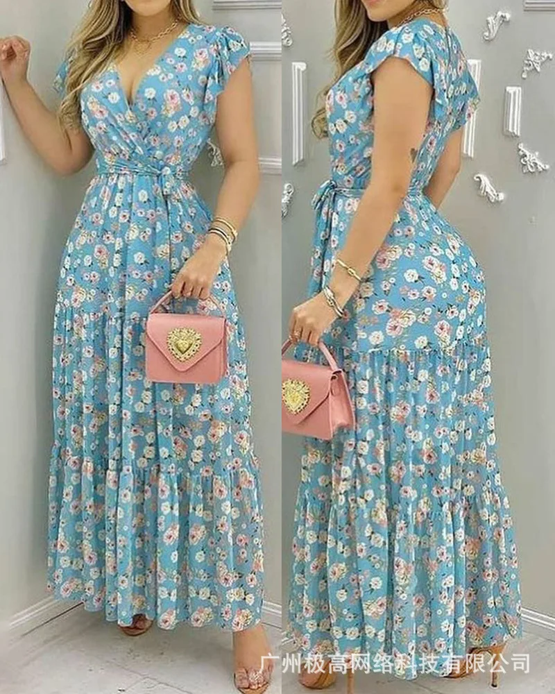 

2021 Summer New Blue Print Women's Maxi Dress
