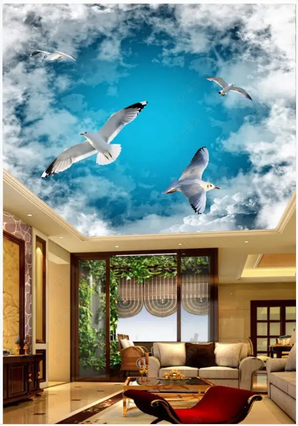Пользовательские фото обои 3d потолок Настенные для стен 3 d синее небо белые