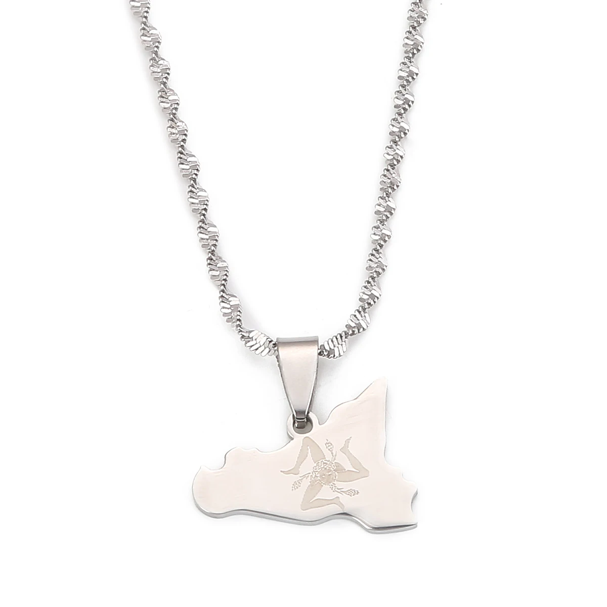 Нержавеющая Сталь Серебряный цвет карта Сицилии Ожерелье Подвески итальянский