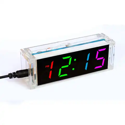 Набор для самостоятельной сборки электронных часов, цветные светодиодсветодиодный электронные часы с 4 цифровыми трубками, с прозрачным че...