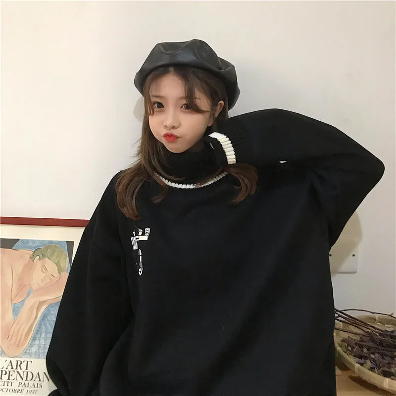 

Korean Autumn Loose Tops Female Gray Black Casual Women Sport Sweatshirt Loose Lady Sweater Autumn Girls Streetwear Sweater