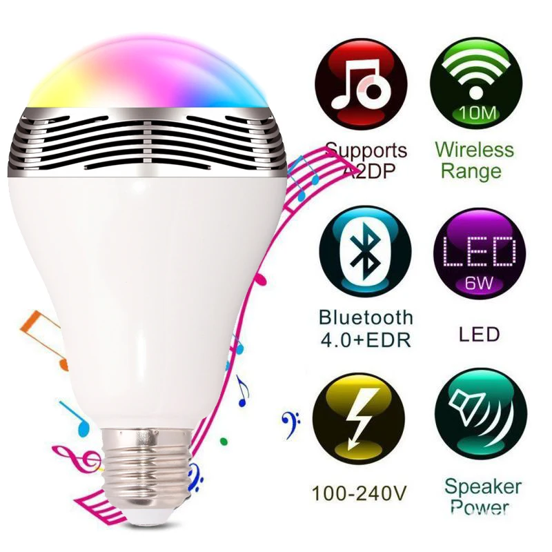 60 шт./лот 9 Вт e27 Светодиодная лампа bluetooth динамик приложение управление