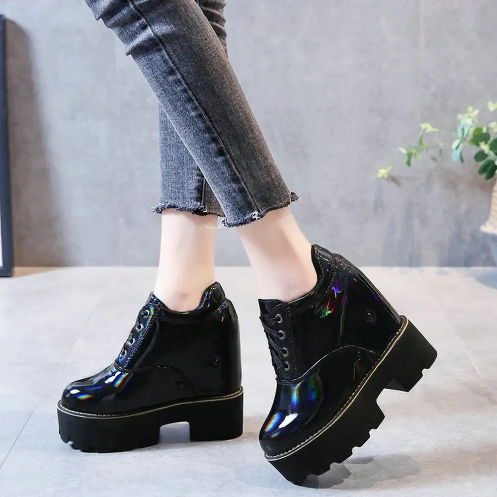 

Женские кожаные осенние ботинки, обувь на платформе на танкетке, женская обувь, высококачественные короткие ботильоны B63-80 HF