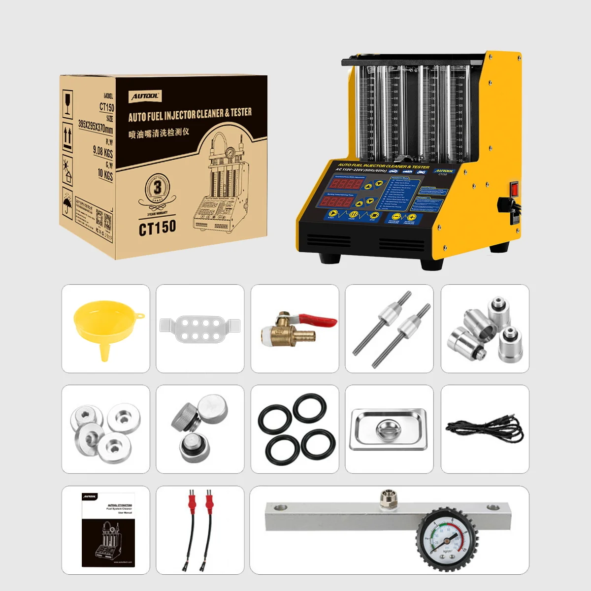 

Ct150 Car Fuel Injector Tester Cleaning Machine Injector Cleaner Test Ultrasonic Gasoline Auto Tool 4-Cylinders 110v 220v