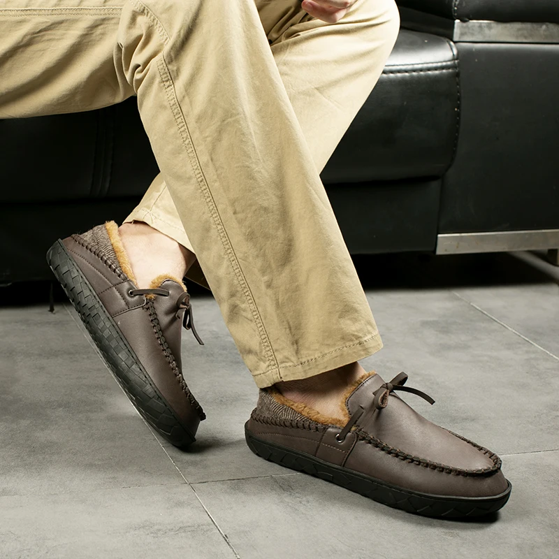 Plush Slippers Moccasins for Mens Indoor Outdoor Casual Loafers Winter Bedroom House Shoes Men Non-slip Footwear Plus Size 50