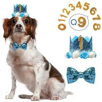 sequins pet happy birthday decoraction bow tie scarf decorative collar number birthday hat puppy hat collar tie dog accessories
