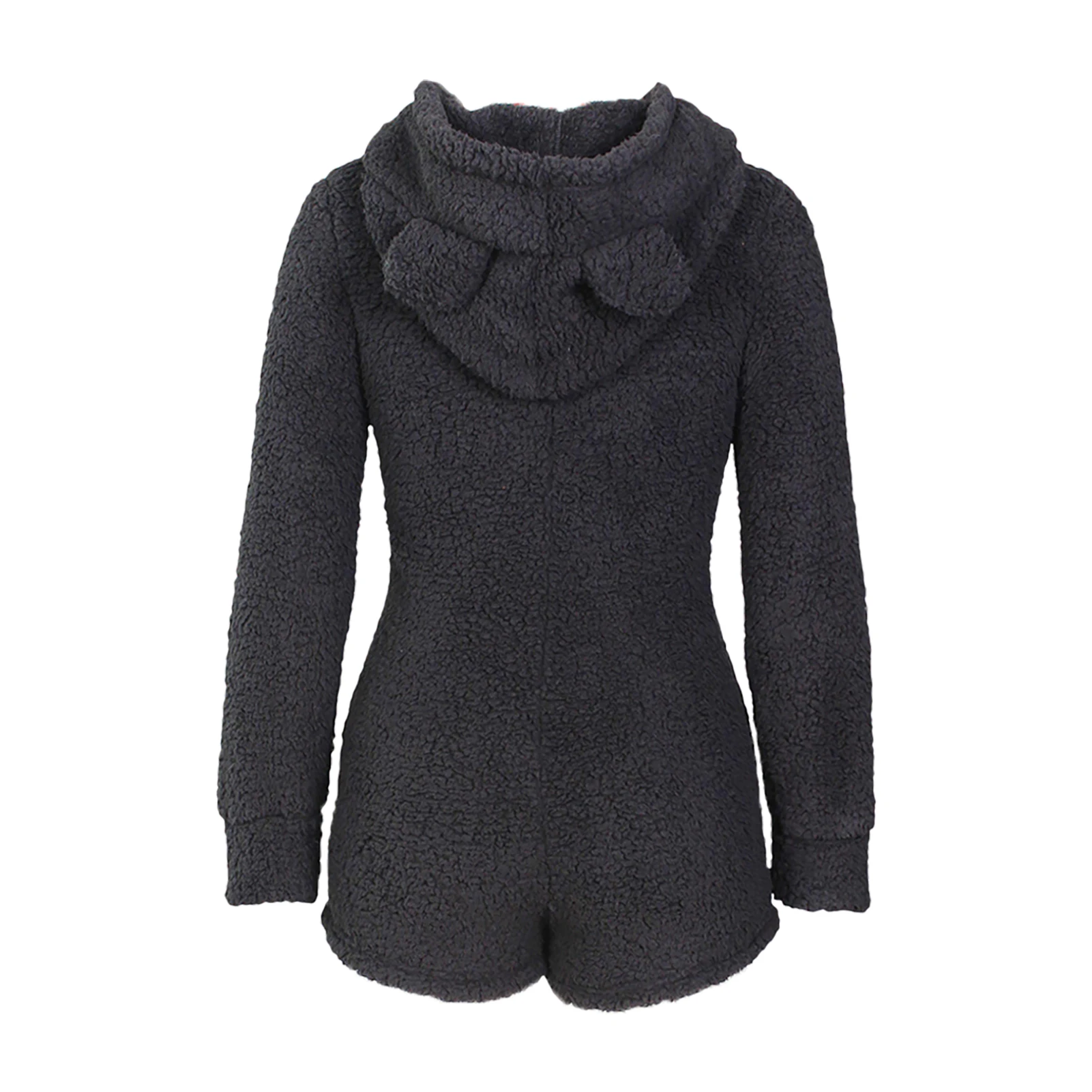 

Women Plush Long Sleeve Zipper Hooded Thick Warm Autumn Winter Short Playsuit
