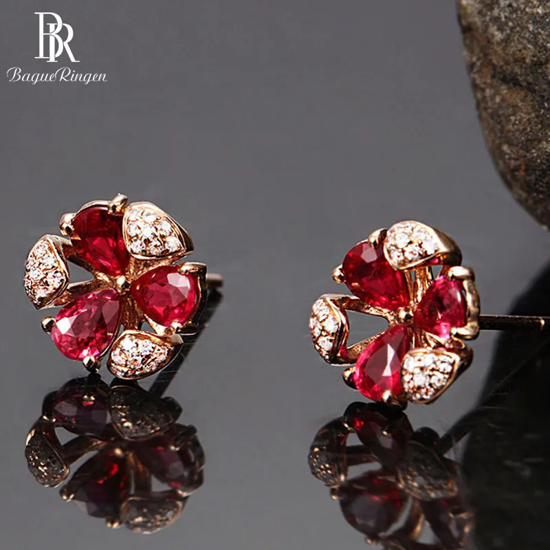 Женские серьги в форме цветка Bague Ringen серебро 925 пробы гвоздики цвета розового