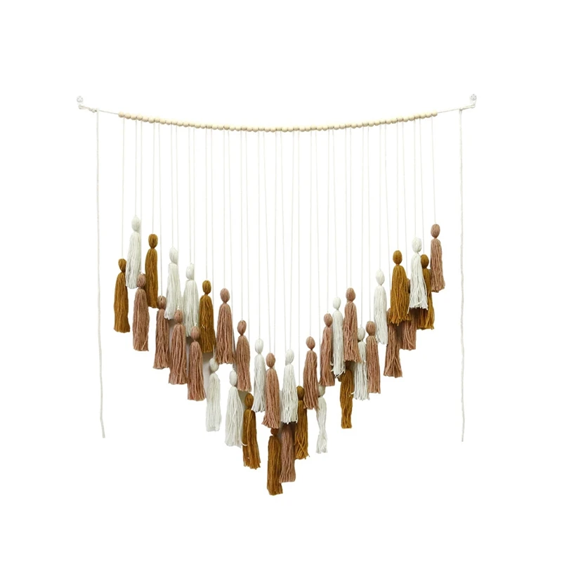 

Настенный подвесной Макраме-Большой Настенный макраме с деревянными бусинами-богемный Настенный декор для спальни, гостиной, кухни