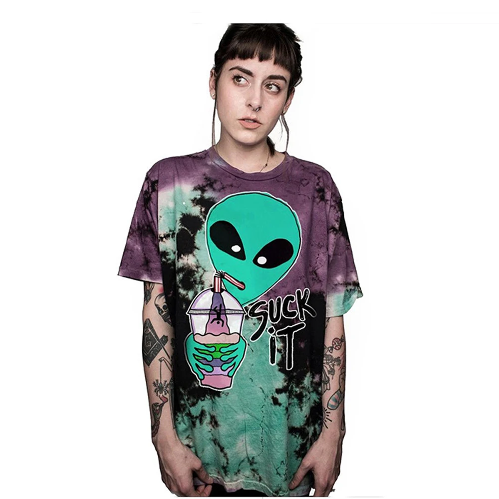 

PLstar Cosmos 2019 Summer Novelty Punk Style T Shirt Women/Men 3D Printed UFO Alien Suck It Hip Hop T-Shirts Teen Boy/Girls Tops