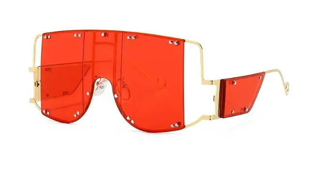 clear red Новые огромные модные квадратные солнцезащитные очки женские мужские брендовые Дизайнерские Большие металлические заклепки модные уникальные очки знаменитостей Рианна - Цвет линз: clear red