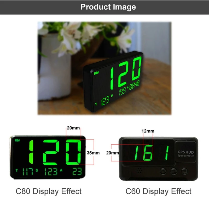 

K0AF C80 Digital Car HUD Head Up Display GPS Speedometer Speed Meter Overspeed Warning Altitude Display For Car Motorc
