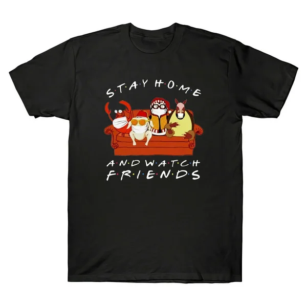 

Stay Home and Watch Friends TV Show Cute Animal Funny Men's T-shirt Cotton Black