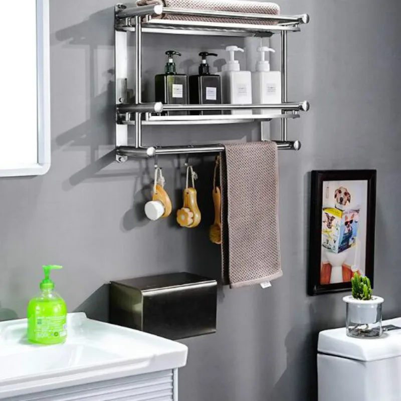 

Punch-free Seamless Bathroom Bathroom Toilet Rack Wall-mounted Bathroom Towel Rack Storage Rack Stainless Steel Towel Rack G8092