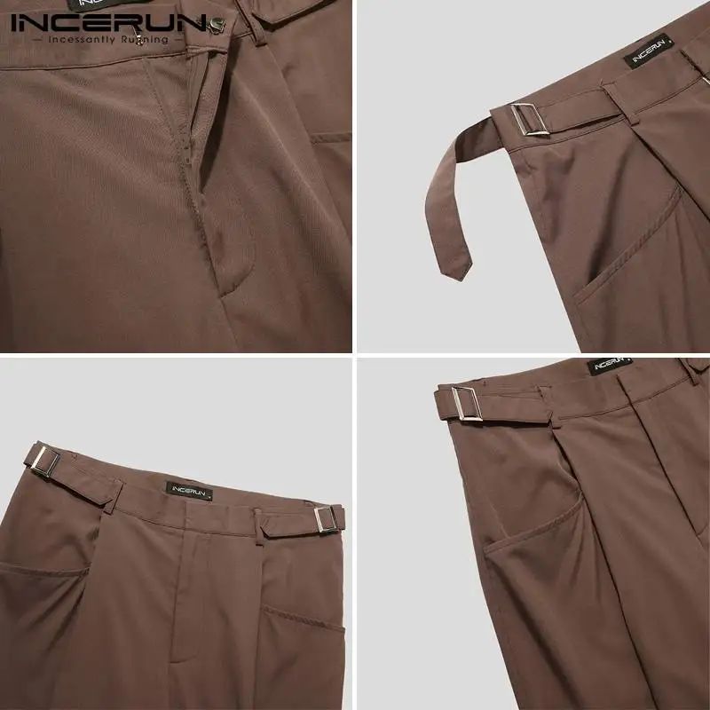 

INCERUN Men Straight Pants Joggers 2021 Loose Fashion Korean Style Casual Trousers Men Streetwear Solid Color Pantalones Hombre
