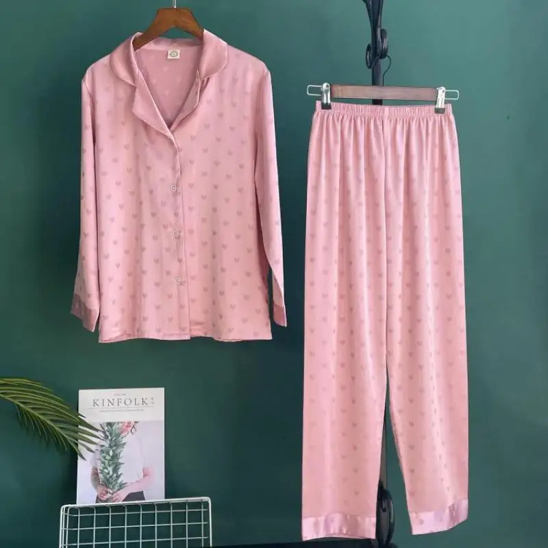 Жаккардовый пижамный комплект Love Женская атласная пижама для женщин одежда сна