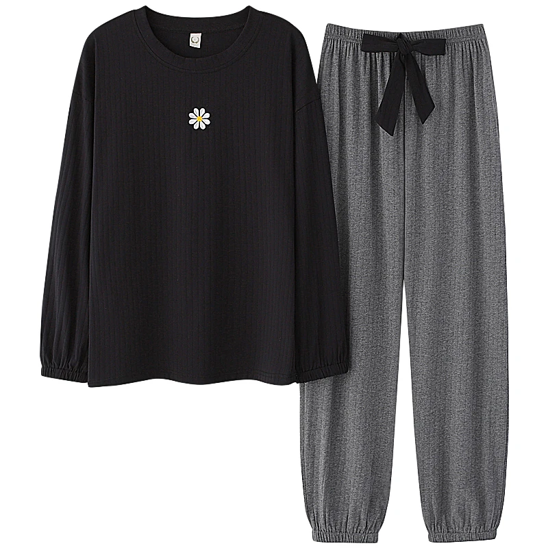 Пижама женская хлопковая с длинным рукавом и принтом маргариток 2 шт. | Женская