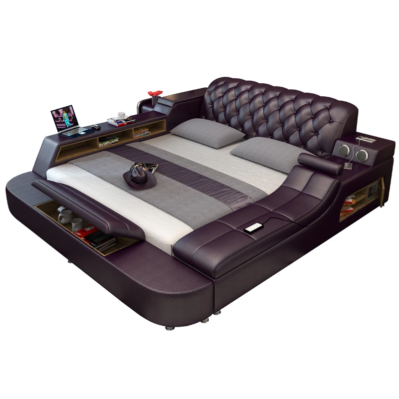 кровать двуспальная 2020 modern bedroom furniture real leather bed set smart | Мебель