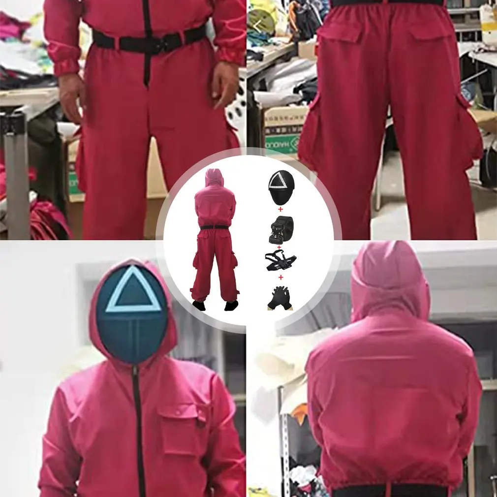 Traje de juego de calamar, mono con capucha y m&aacute;scara, moda de calamar, disfraz de Halloween, traje de Cosplay de Corea del Sur, 2021-2