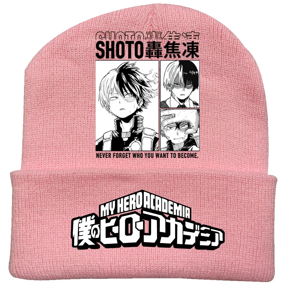 

Cotton Knitted Hat My Hero Academia Japanese Todoroki Shoto Print Casual Streetwear White Black Warm Caps 2021 New Arrival Beret